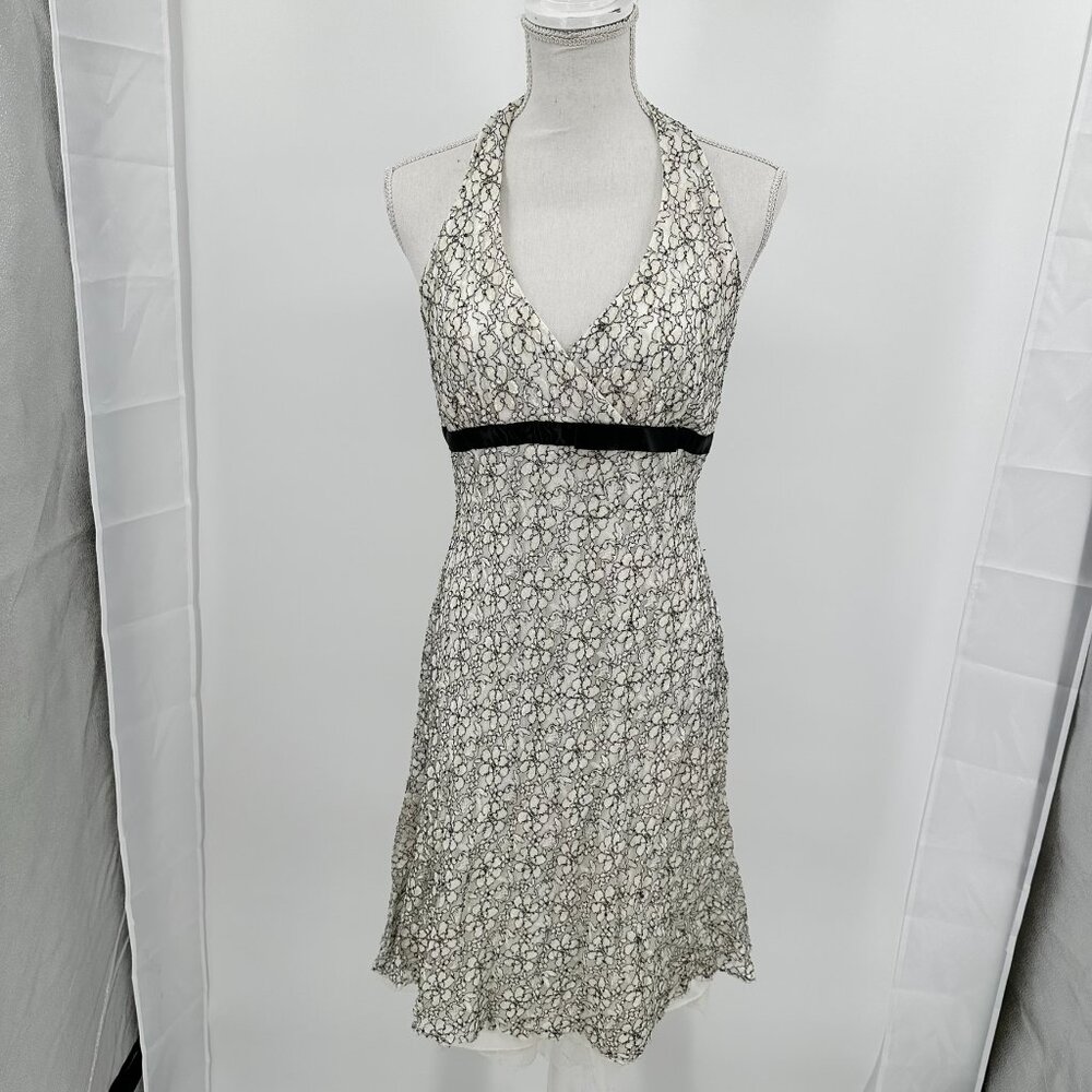 B. Darlin Dress Juniors 11/12 Black & Ivory Flower Halter top sleeveless dress
